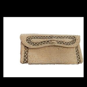 VTG 1950s-60 Restoration Project, White Beaded Clutch, VTG Pocketbook, Purse